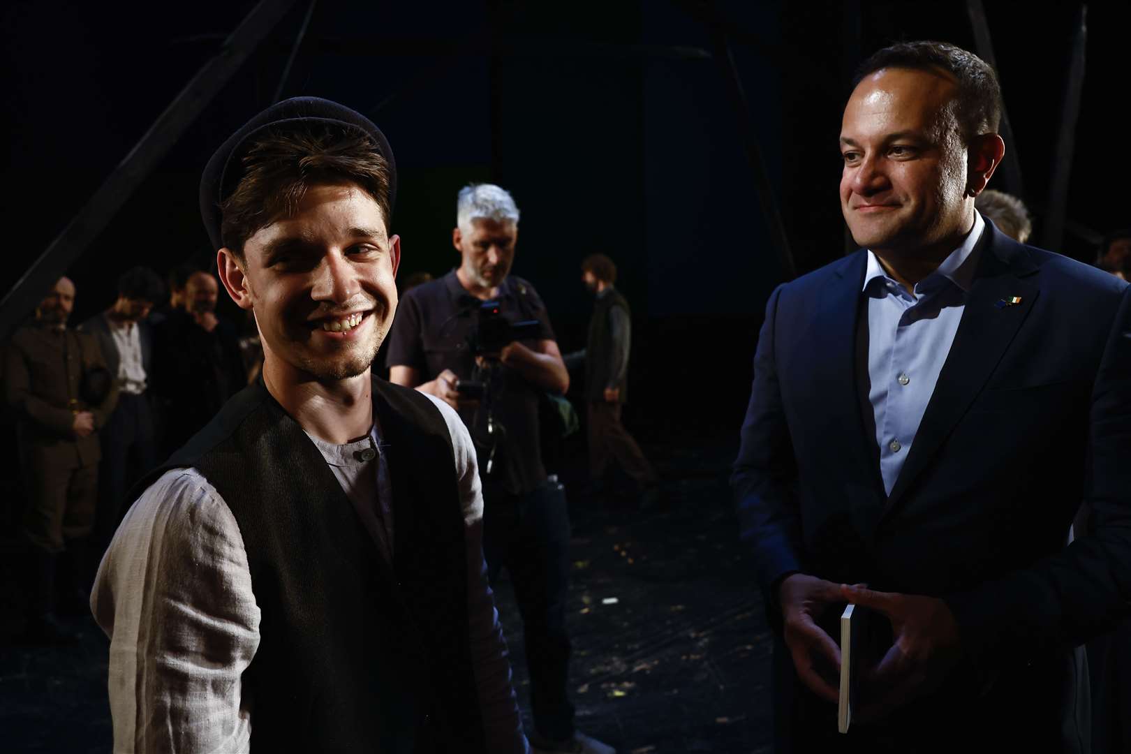 Taoiseach Leo Varadkar (right) meets actor Oleksandr Hrekov (Clodagh Kilcoyne/PA)