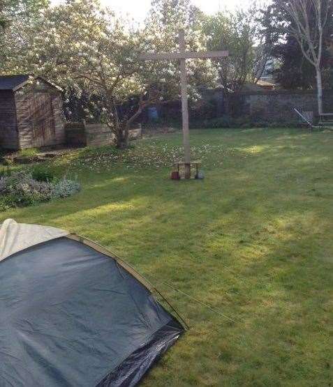 The tent in the back of his garden where he slept for seven nights during Holy Week