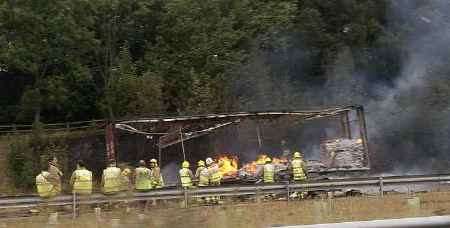 WRECKED: all that was left of the lorry. Picture: PAUL DENNIS