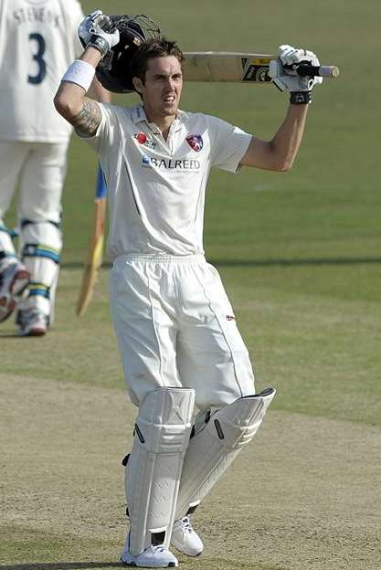 Ben Harmison celebrates his century against Gloucestershire