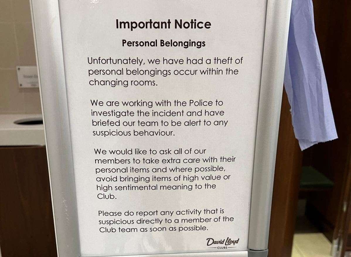 Notice placed in the David Lloyd club. Picture: Emma Briggs