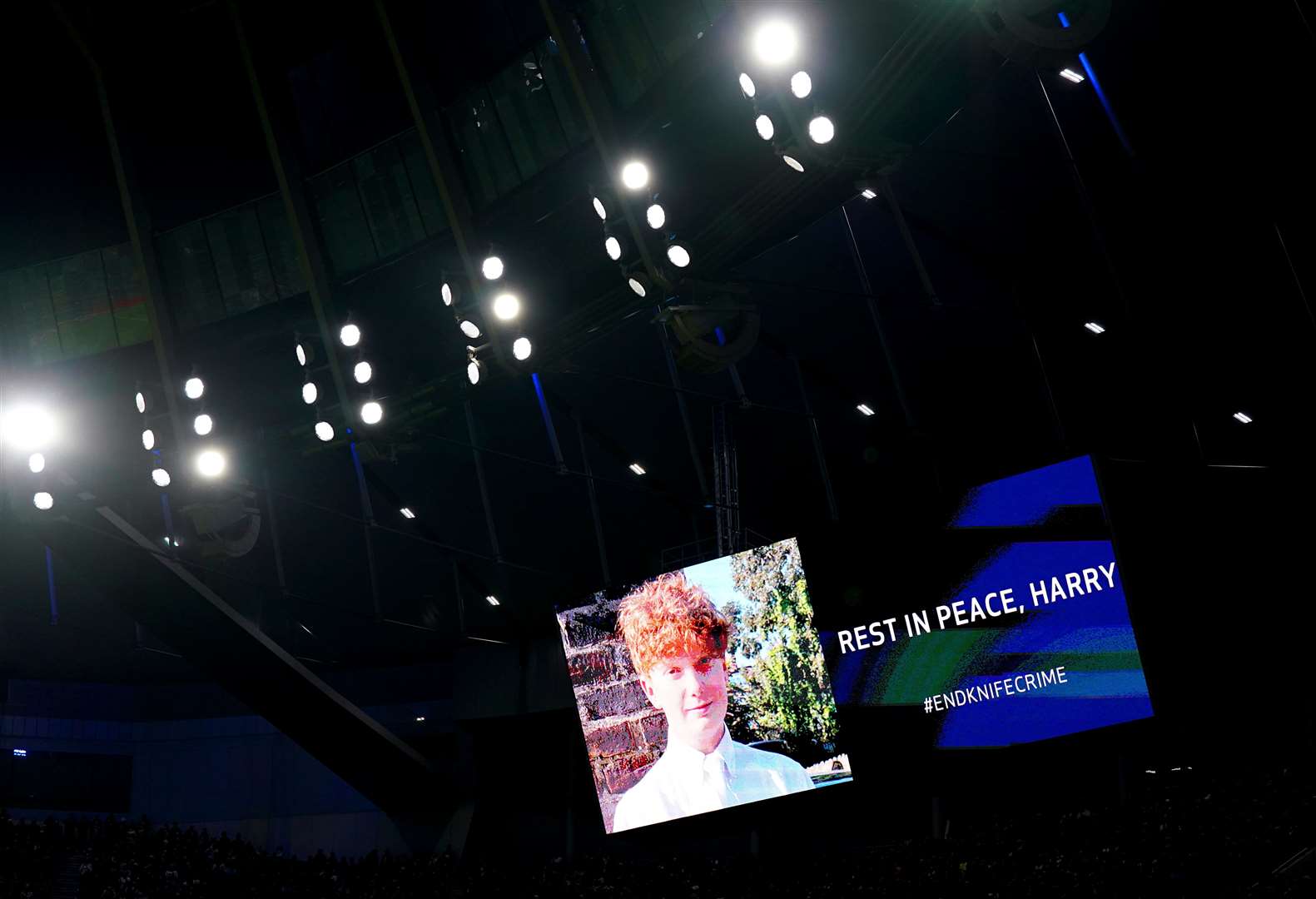 A tribute to 16-year-old Harry Pitman at Tottenham Hotspur Stadium (Bradley Collyer/PA)