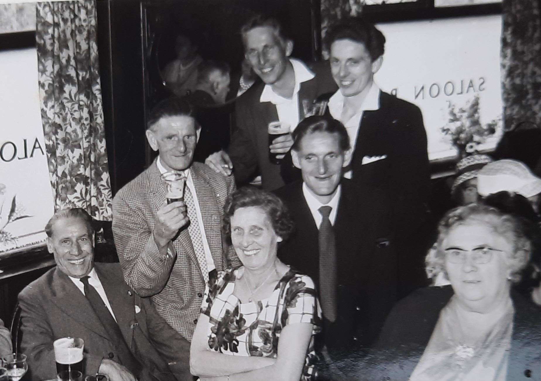 Tony and Bob, pictured at the back, in the Miller's Arms in Canterbury in the 1960s
