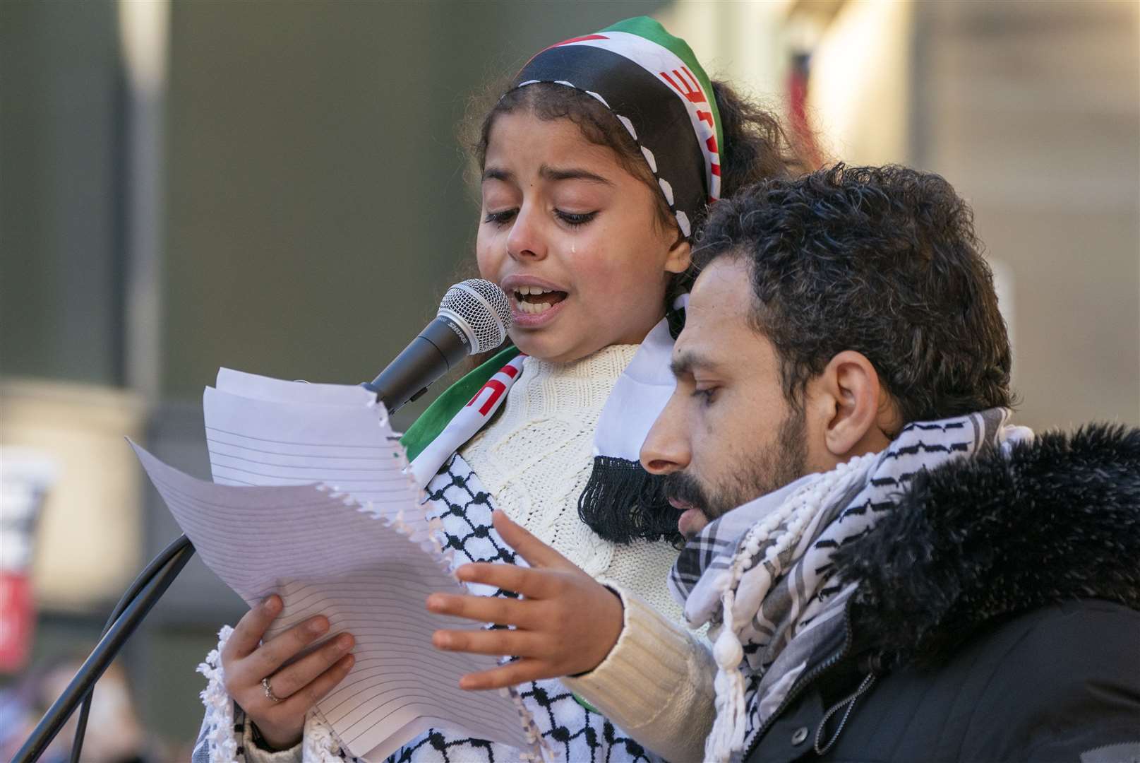 Jeewan Wadi, from Gaza, speaks at a Scottish Palestine Solidarity Campaign demonstration in Glasgow (Jane Barlow/PA Wire)