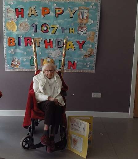 Ellen Gardner celebrates her birthday at Orchard Grove Care Home (GHSCP/PA)