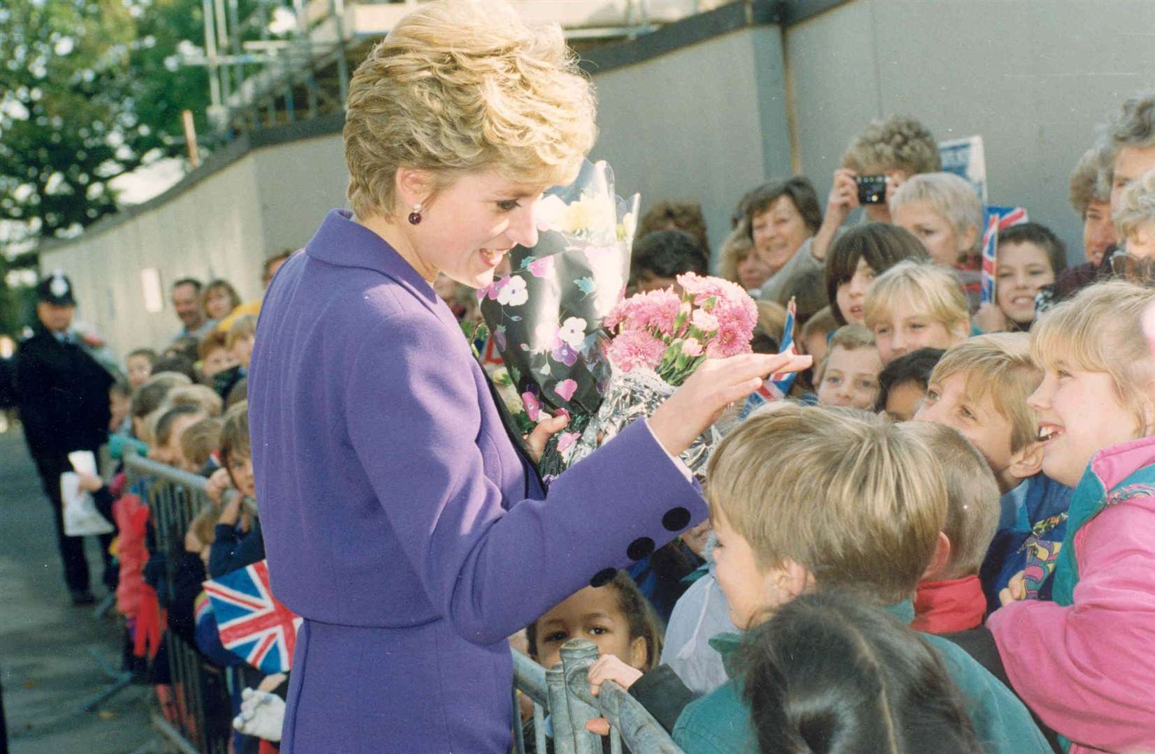 Pupils at St Peter's School, Aylesford got their reward after waiting two hours to greet Princess Diana outside the Heart of Kent Hospice in 1992