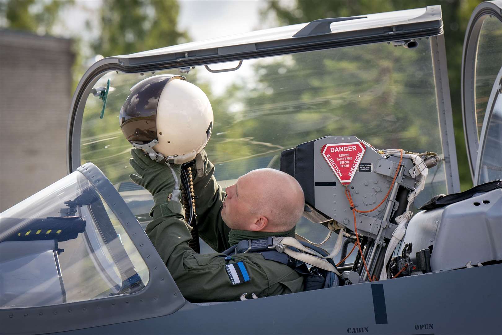 Members of the Estonian Air Force prepare for an exercise with a L-39 Albatross training jet at Amari Airbase in Estonia (Jane Barlow/PA)