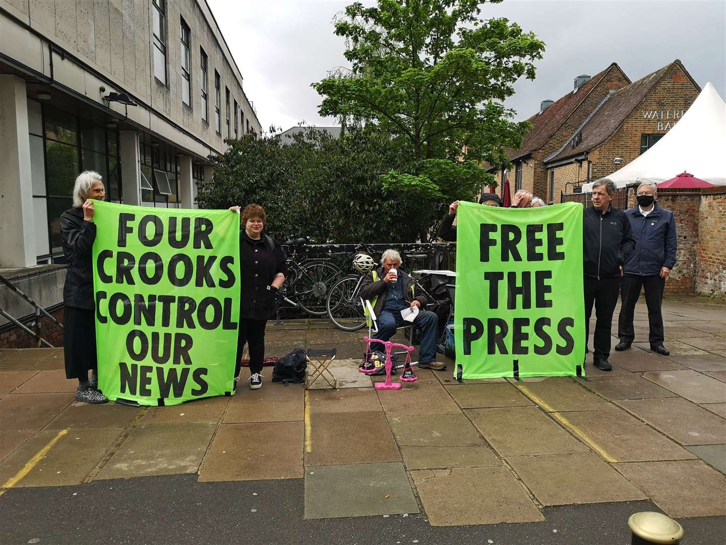 Protesters outside St Albans Magistrates’ Court (Megan Baynes/PA)