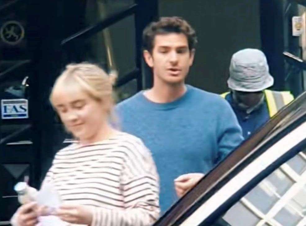 Actors Andrew Garfield and Florence Pugh were spotted filming outside a Texaco petrol station in Orpington. Picture: @hearts4vinisha on TikTok