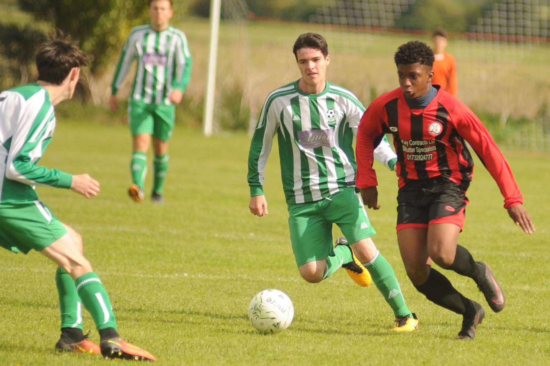 Meopham Colts Black under-18s (red) up against Eagles in the League Cup Picture: Steve Crispe