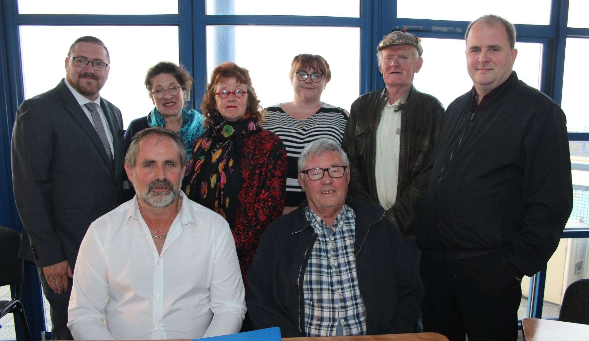 The first meeting of the Sheerness Town Council with chairman Matthew Brown, seated left, with vice-chairman Brian Spoor and, from the left, Lee McCall, Amanda Green, Chris Reed, Cherise Moorcroft, Malcolm Staines and Chris Foulds (10769804)