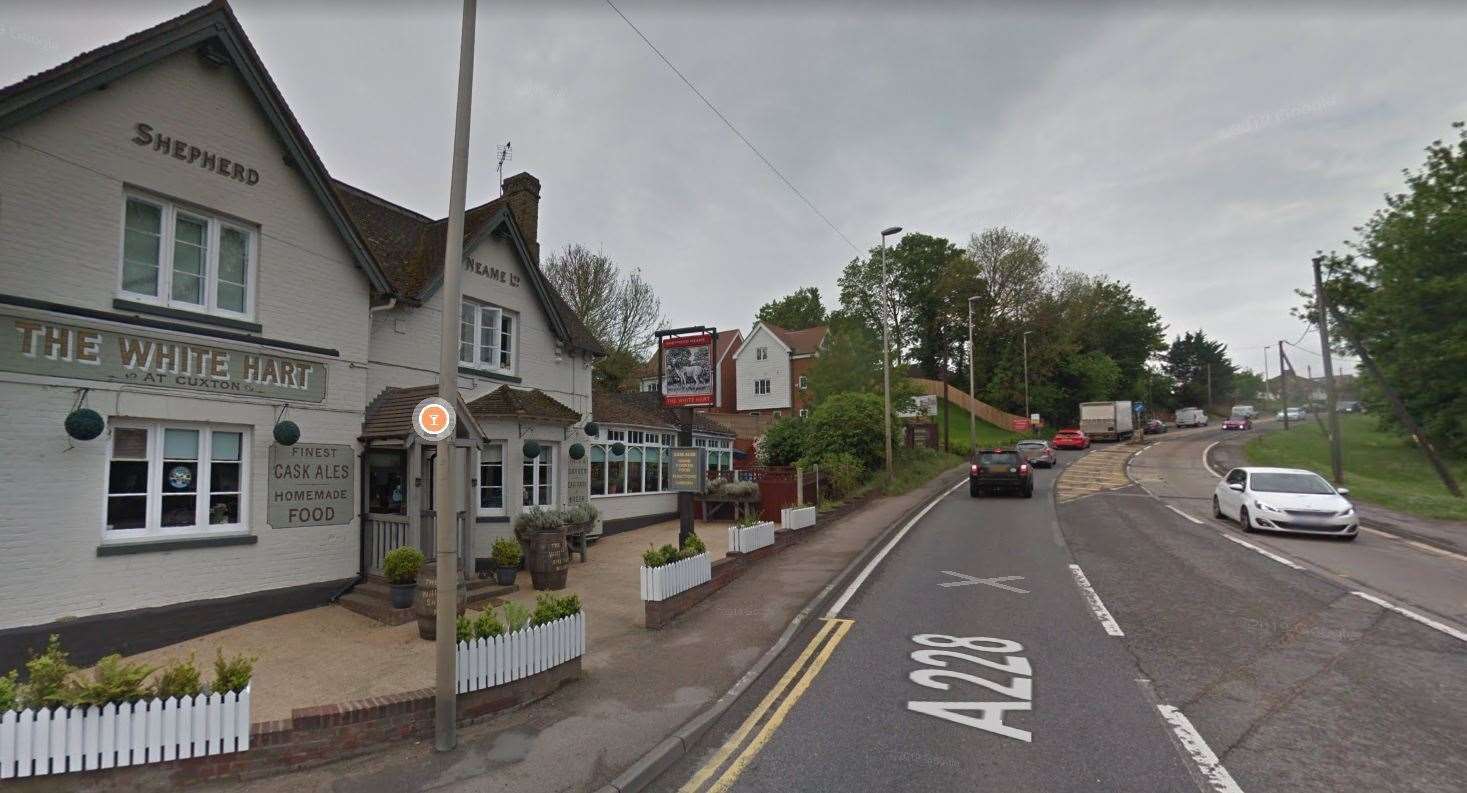 There has been an accident that has slowed traffic from Whornes Place to the White Hart Pub along the A228, Rochester Road. Picture: Google