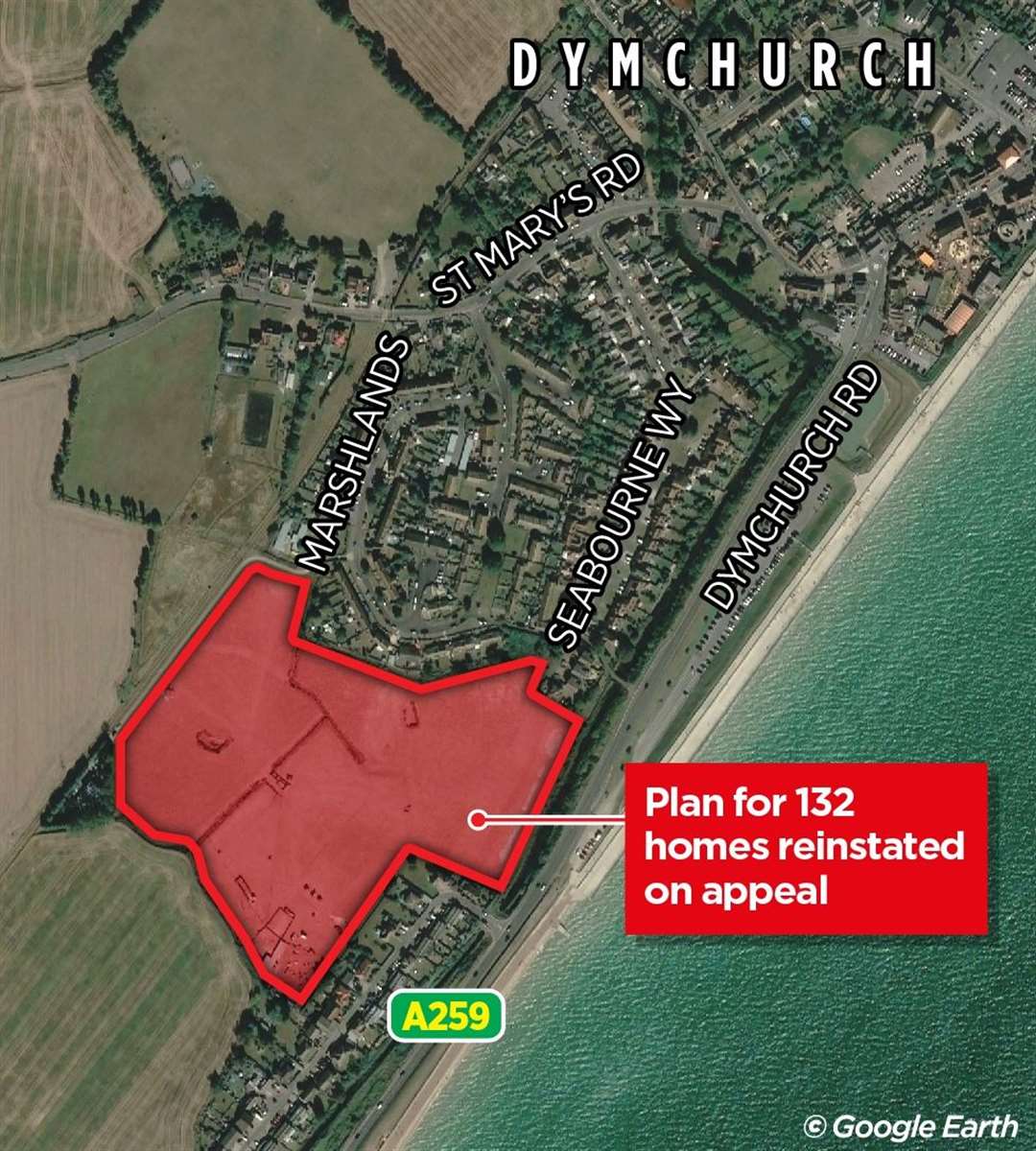 The 132 homes will be built just off Dymchurch Road on Romney Marsh