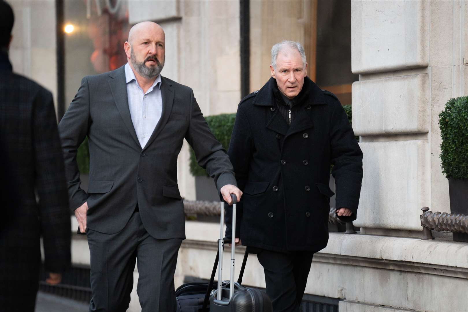 Post Office investigator Stephen Bradshaw (right) arrives at Aldwych House, central London, to give evidence to phase four of the Post Office Horizon IT inquiry (James Manning/PA)