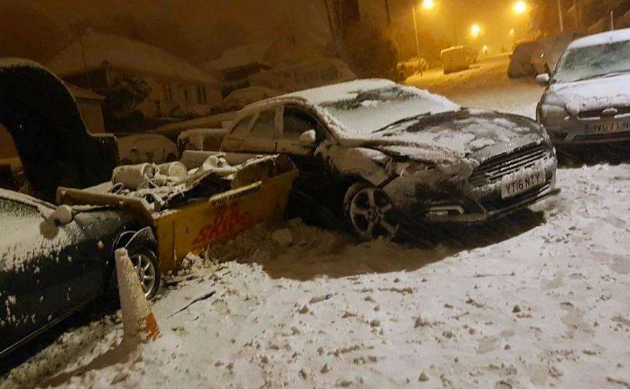 Cars were left damaged after a lorry ploughed through Dargets Road, Walderslade. Pic from @LaverLump on Twitter.