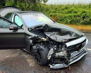 The cars involved in the crash yesterday in Lower Rainham Road, Twydall. Picture: Kent Police