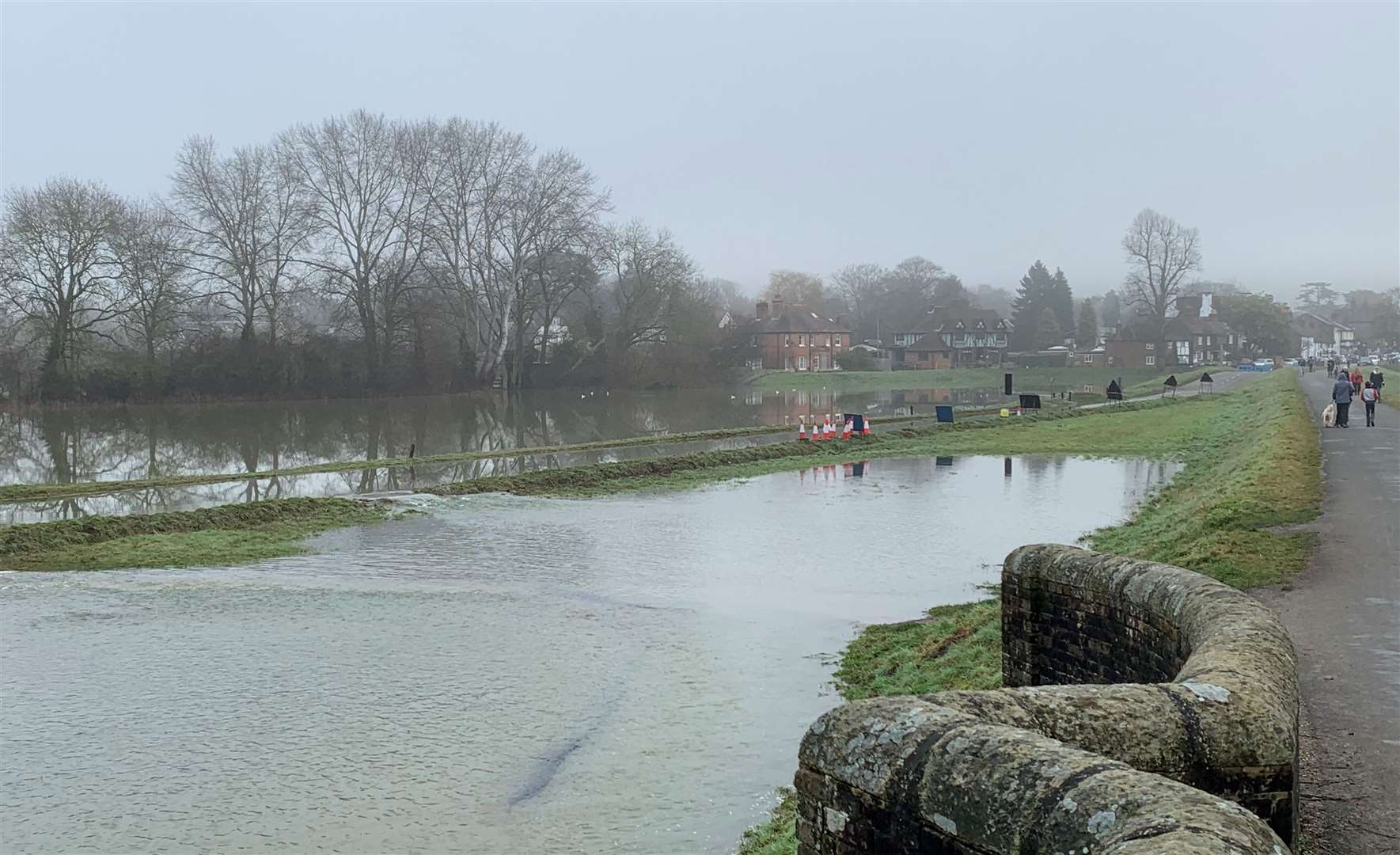 Flooding closes the road past Cookham Moor after the Thames burst its banks near the Berkshire village (Pete Clifton/PA)