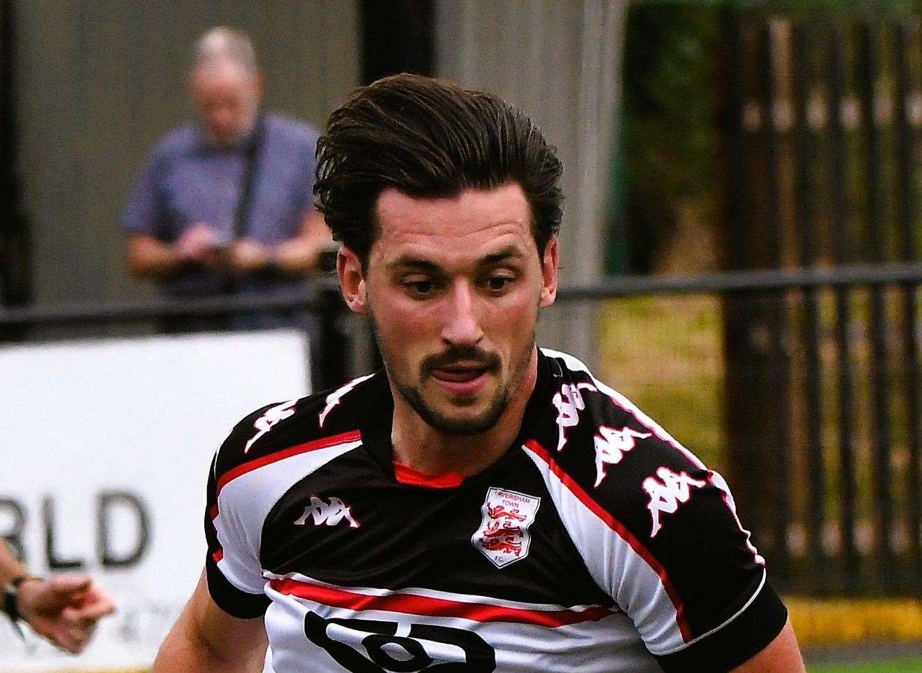 Sam Hasler - saw a first-half penalty saved for Faversham against Stansfeld. Picture: Marc Richards