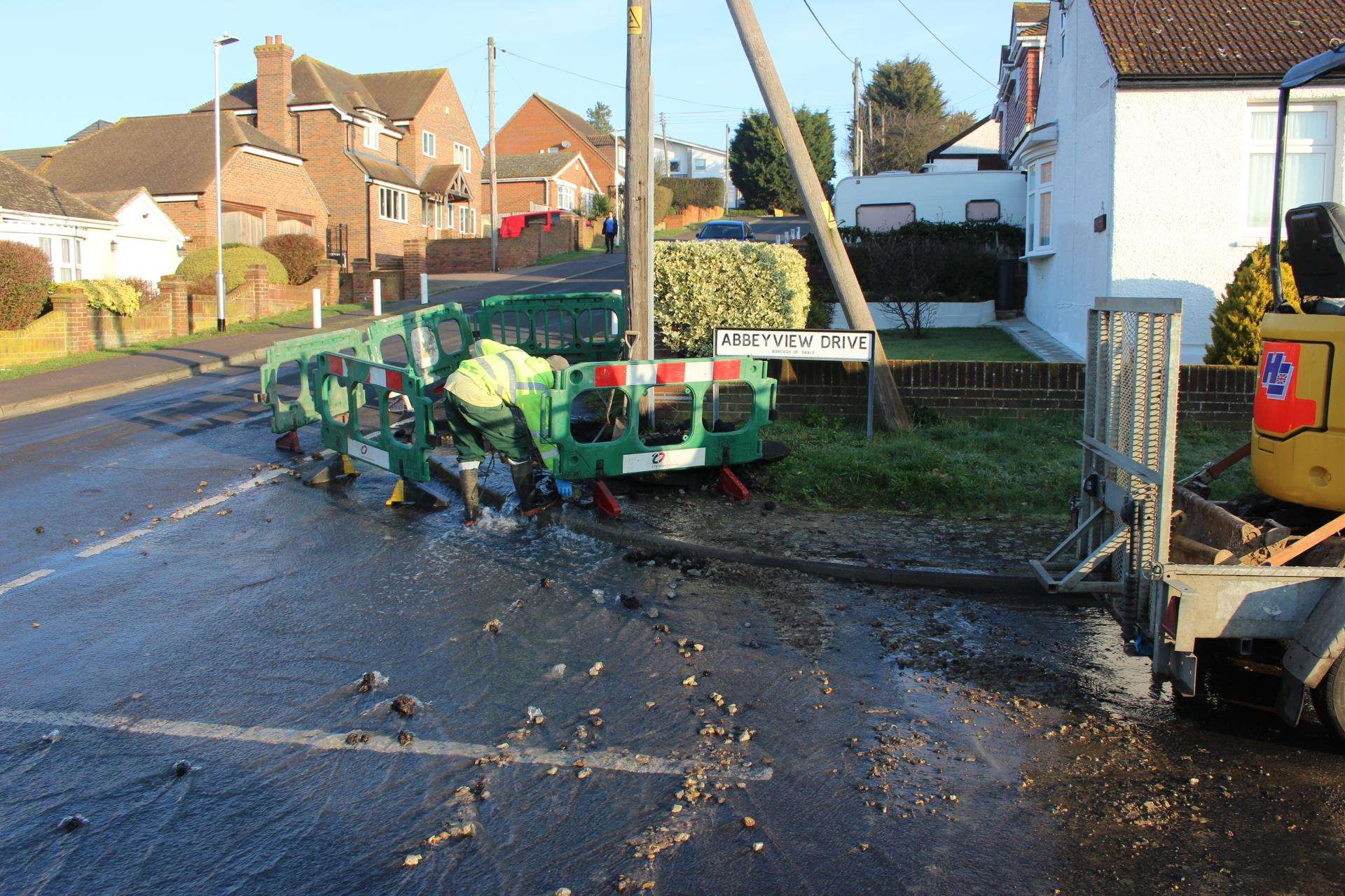 Burst water mains flooded roads in Minster, Sheppey, this morning (7388716)