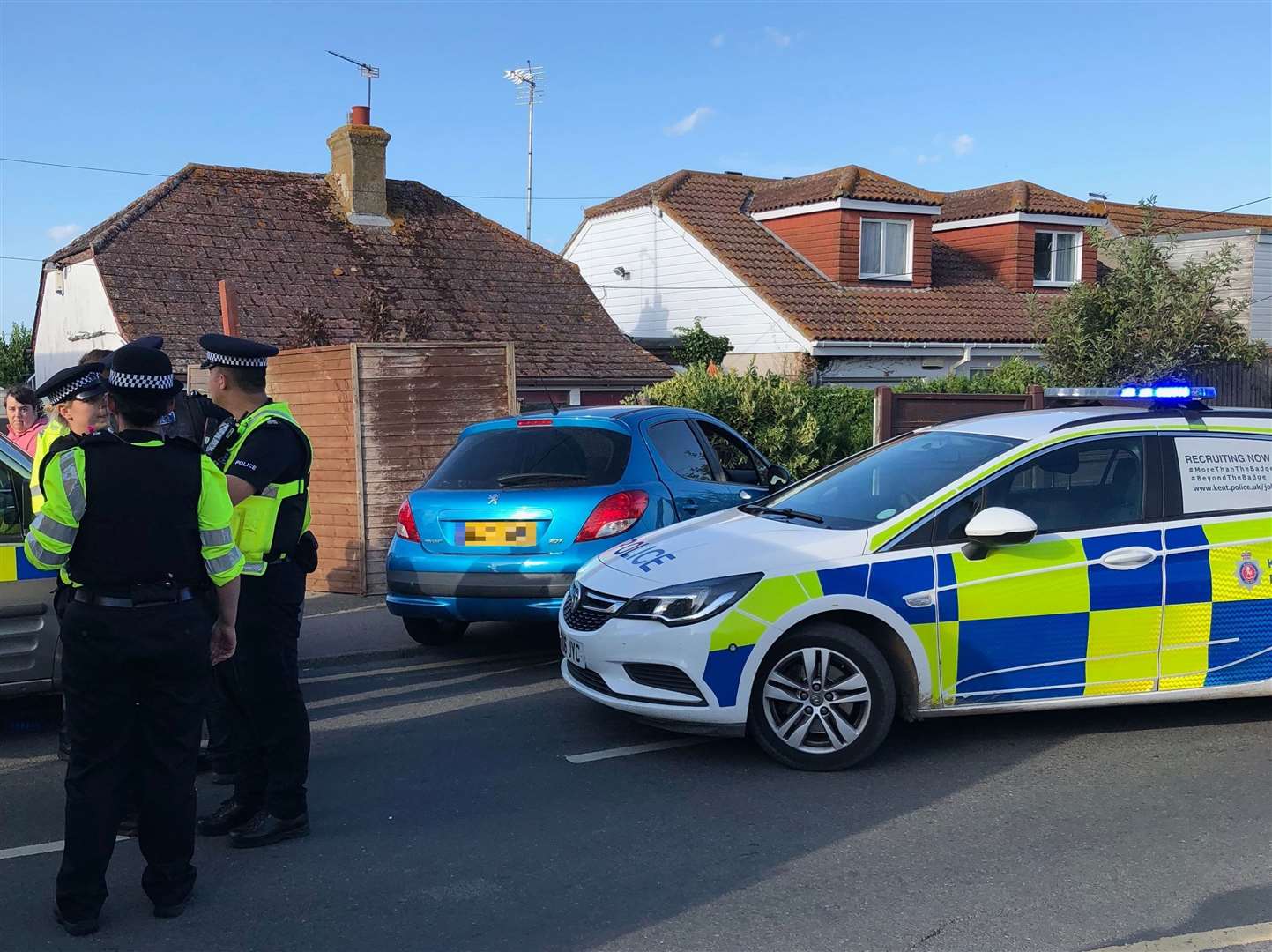 Police in Leysdown Road, Leysdown, after McGinley crashed into a fence