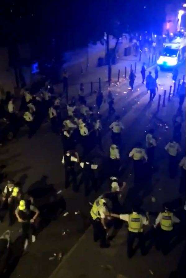 Screen grab from Twitter footage of a violent confrontation with police that took place in Brixton (Twitter/PA)