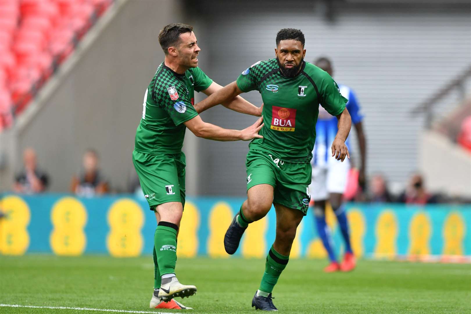 Gavin Tomlin celebrates his opening goal in the FA Vase final Picture: Keith Gillard