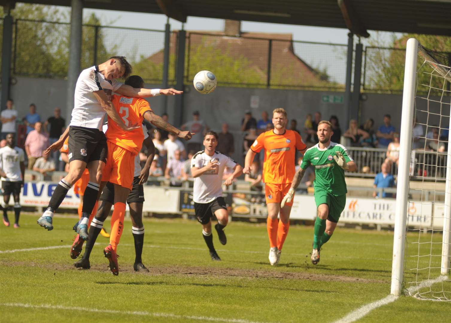 Alfie Pavey goes close with a header against Braintree Picture: Steve Crispe
