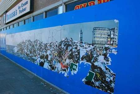 The vandalised mural outside a boarded up cafe on Margate seafront