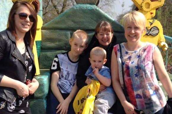 Family day out: Danny, second to left, with his cousin Katie Joyce, sister Robyn, brother Kieran and mum Kerry on a trip to Legoland