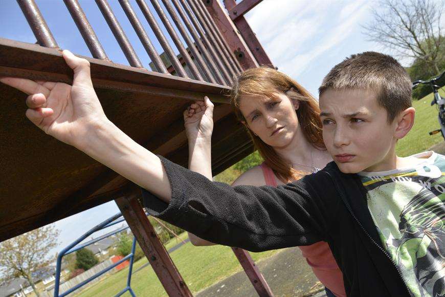 Keaton Bradberry with mum Karen at the playground