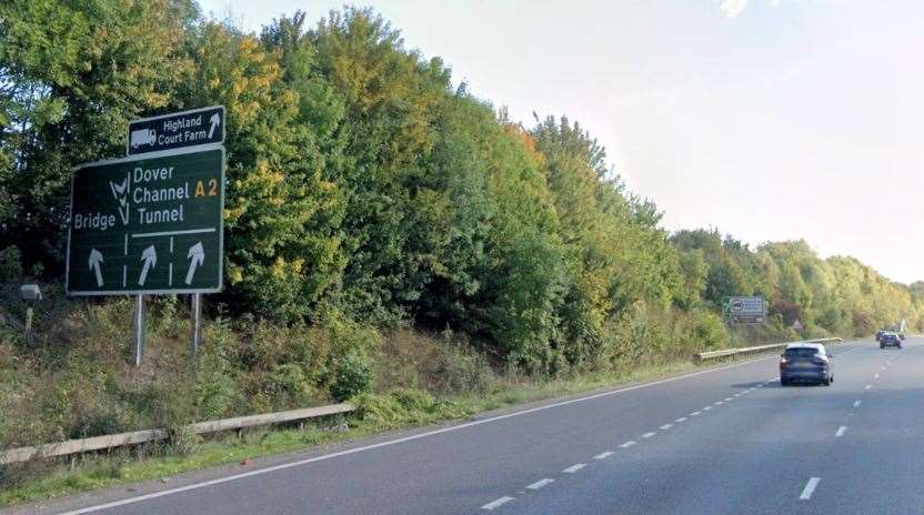 The A2 coastbound at the A2050 Bridge turn-off