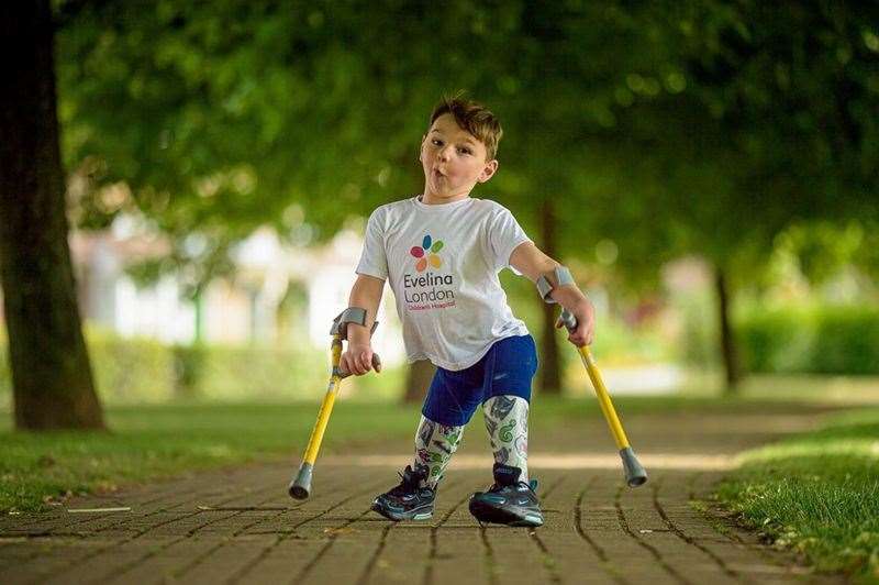 Tony Hudgell, seven, was abused by his birth parents aged just 41 days old and has had both legs amputated but now walks on prosthetics. Picture: David Tett