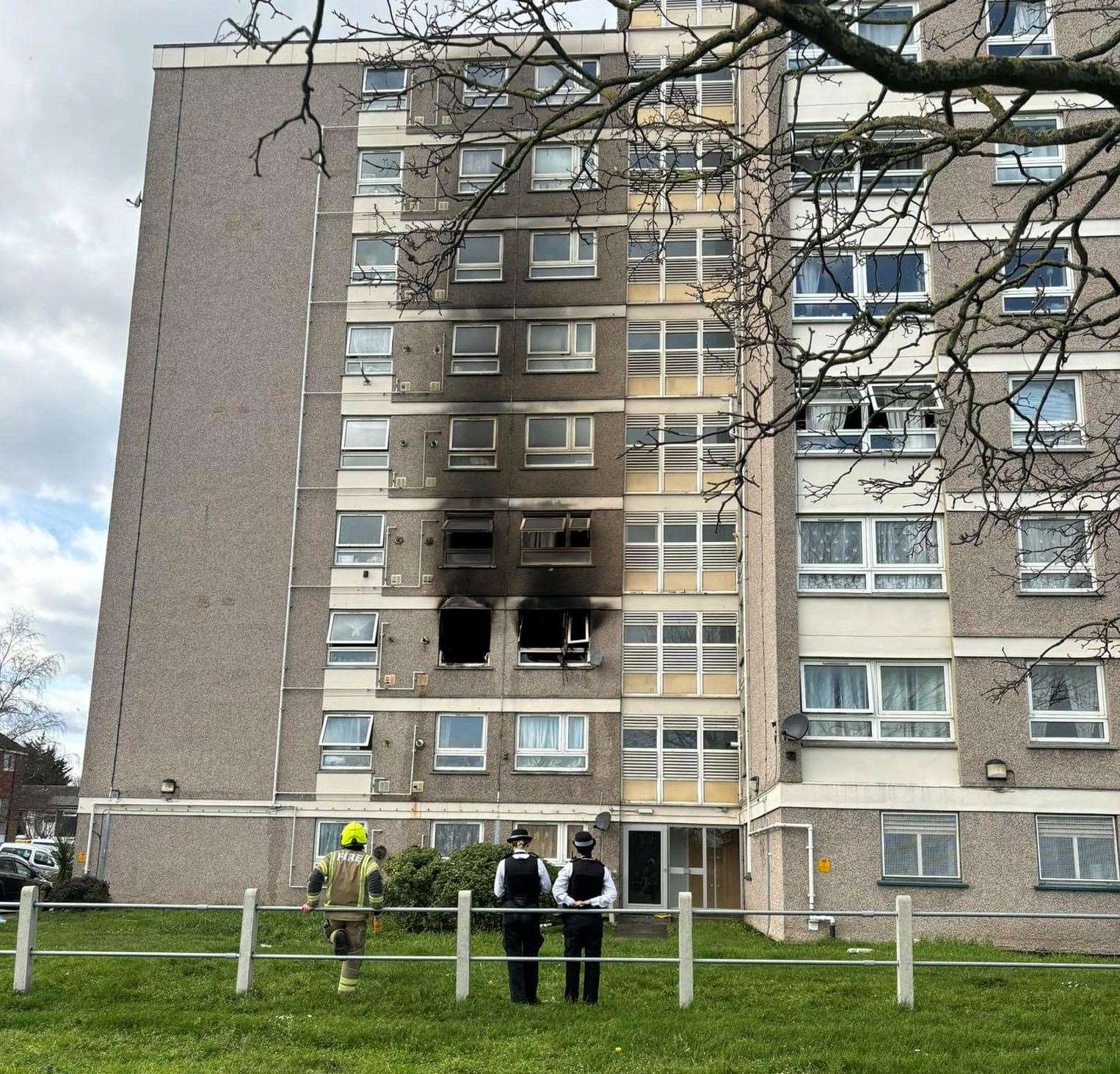 Ten fire engines and around 70 firefighters tackled the blaze at Sun Court. Picture: Casey