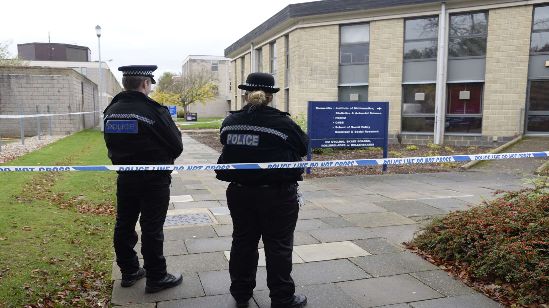 Police cordoned off an area in the University of Kent