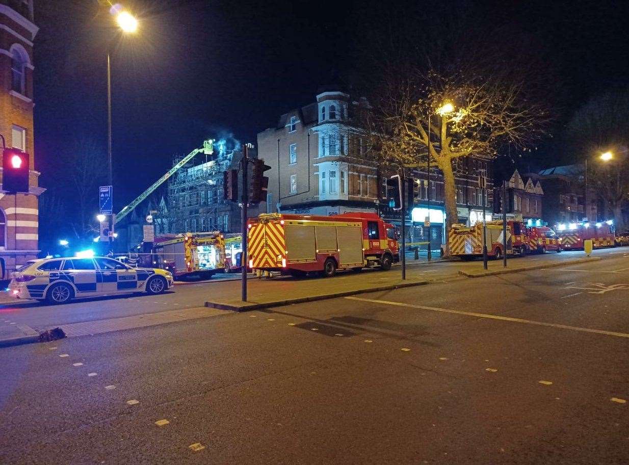 Road closures are in place near the blaze (London Fire Brigade/PA)