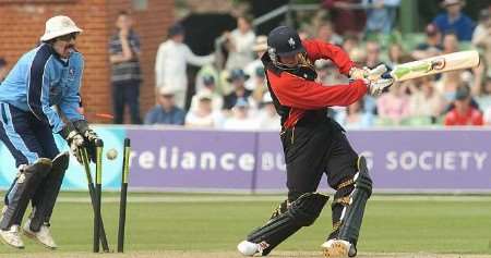 OUT: Kent's top scorer Rob Ferley is bowled for 31. Picture: ADY KERRY