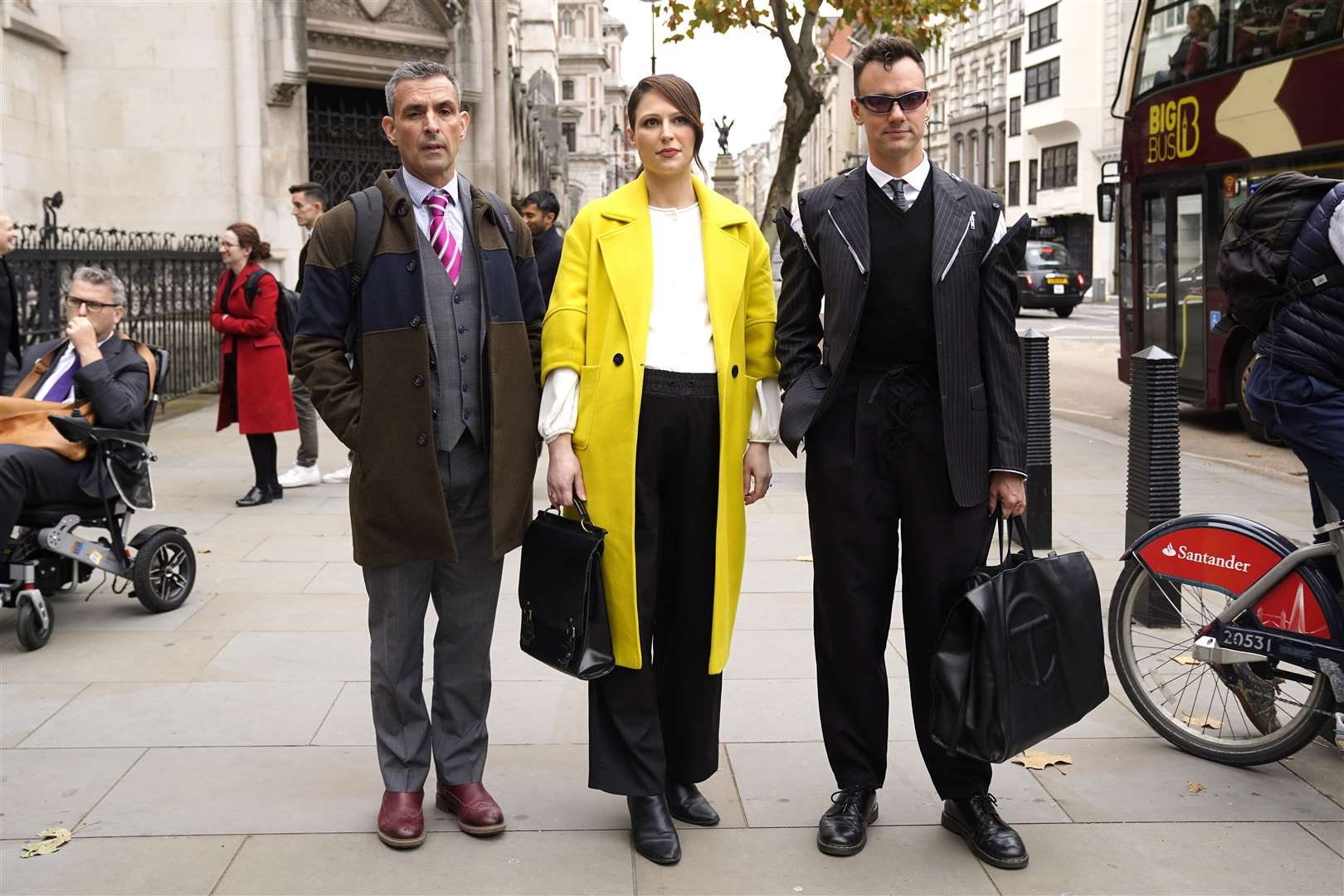 Simon Blake (left), Nicola Thorp and Colin Seymour attended the first day of the trial (Lucy North/PA)