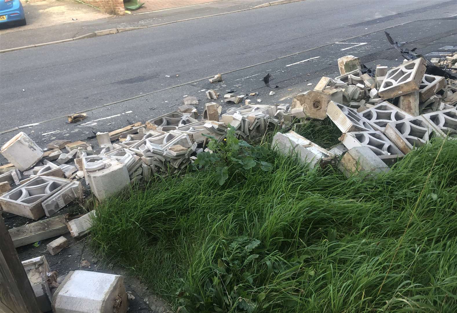 A resident's front wall was left in ruins following the high speed chase through Green Walk in Crayford
