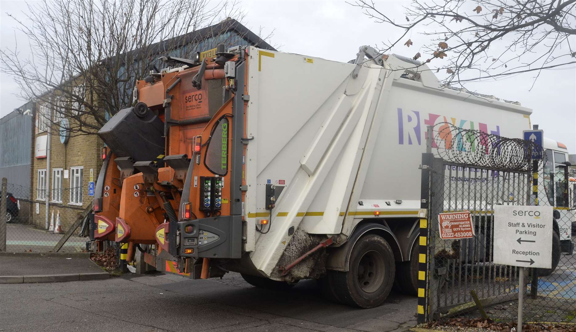 The bin fell into the back of a dustcart