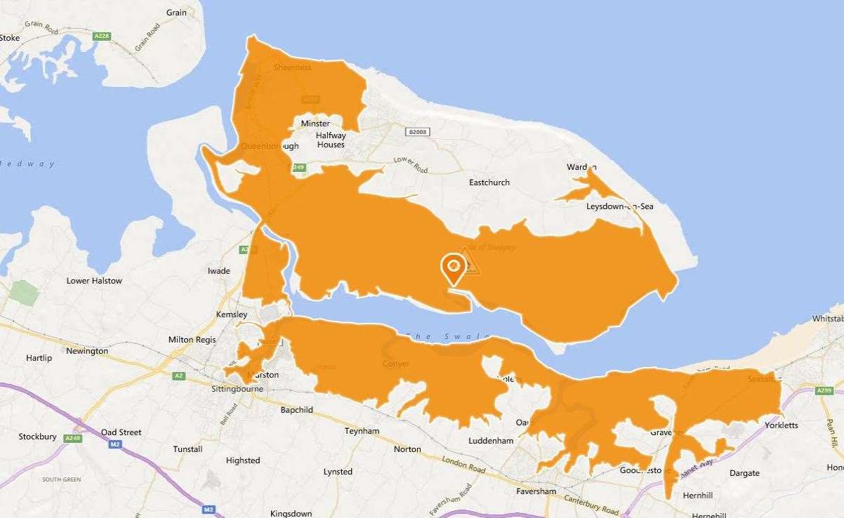 A flood alert has been issued for parts of the Isle of Sheppey and places around Sittingbourne. Picture: Environment Agency