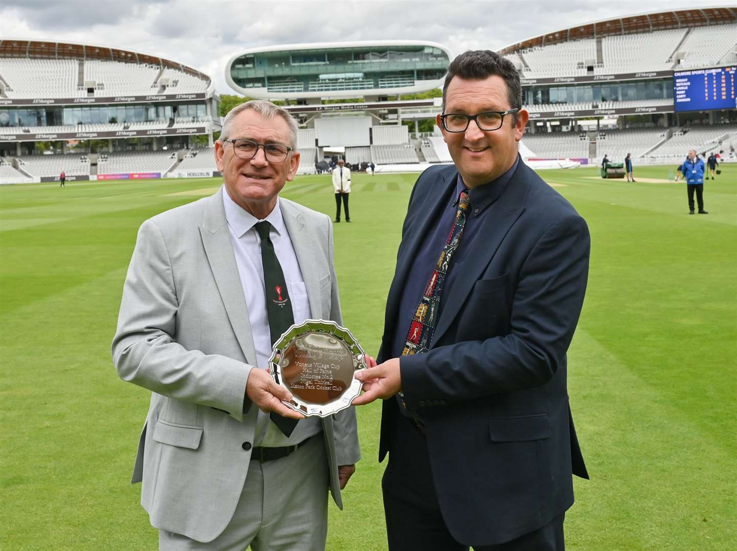 Nigel Thirkell receives his Hall of Fame silver salver from Huw Turbervill, editor of The Cricketer magazine Picture: Paul Carroll Photography