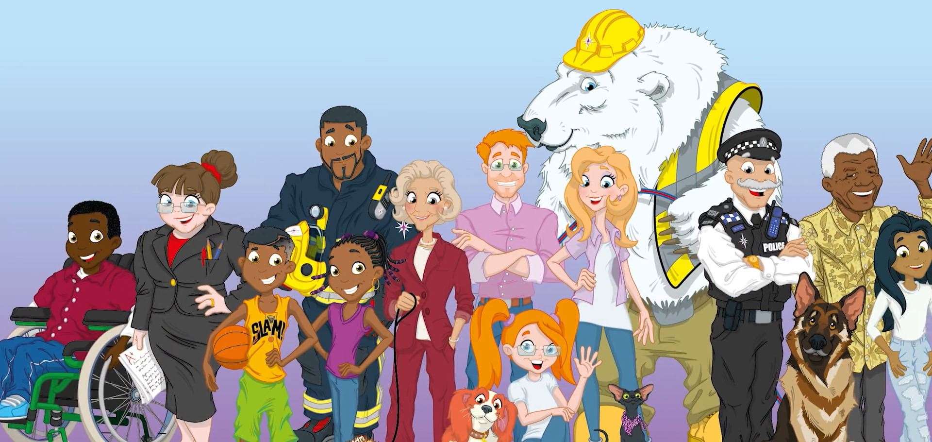 Dot Com and other cartoon characters who will be helping children stay safe