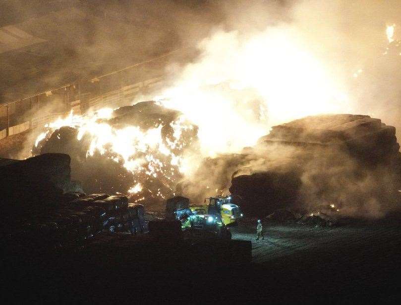 Crews tackling the flames at Elmtree Farm, Sellinge. Picture: UKNIP