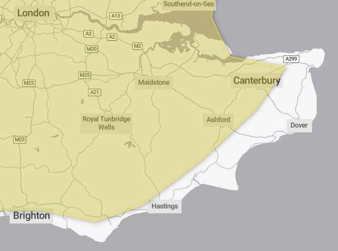 Most parts of Kent will be affected. Picture: Met Office