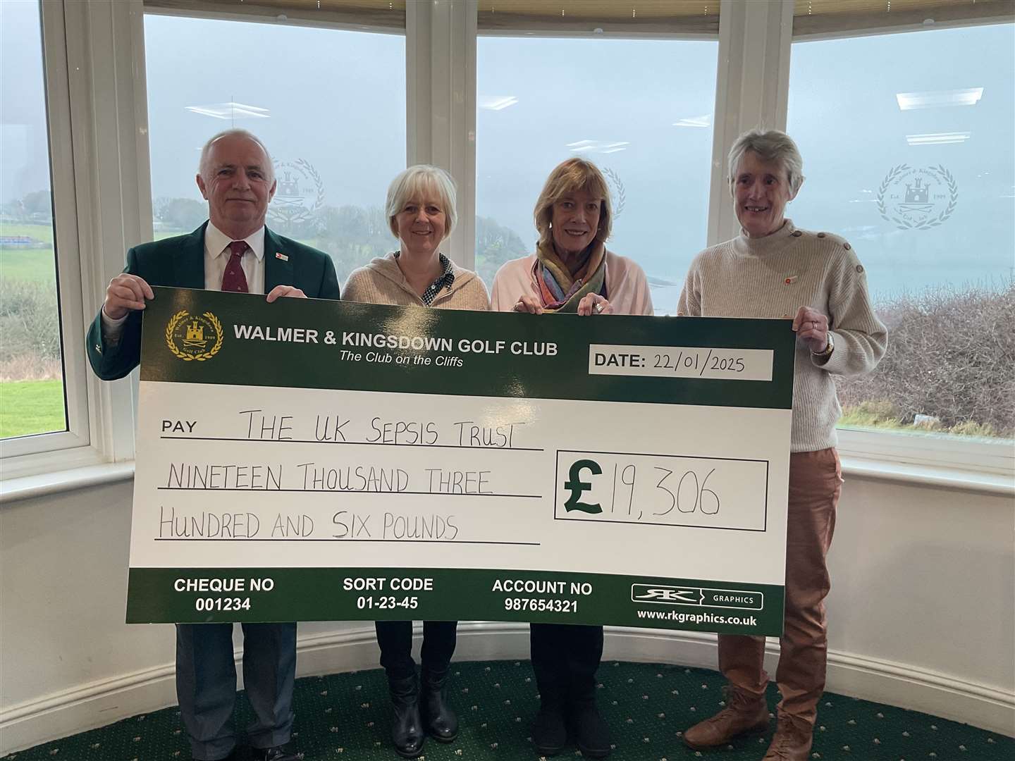 John Boyd (left) with his wife Linda (left) presenting a cheque to Sarah Hamilton-Fairley (right) CEO of the UK Sepsis Trust and Jill Ambrose (right), a sepsis survivor and volunteer for the Trust. Picture: John Boyd