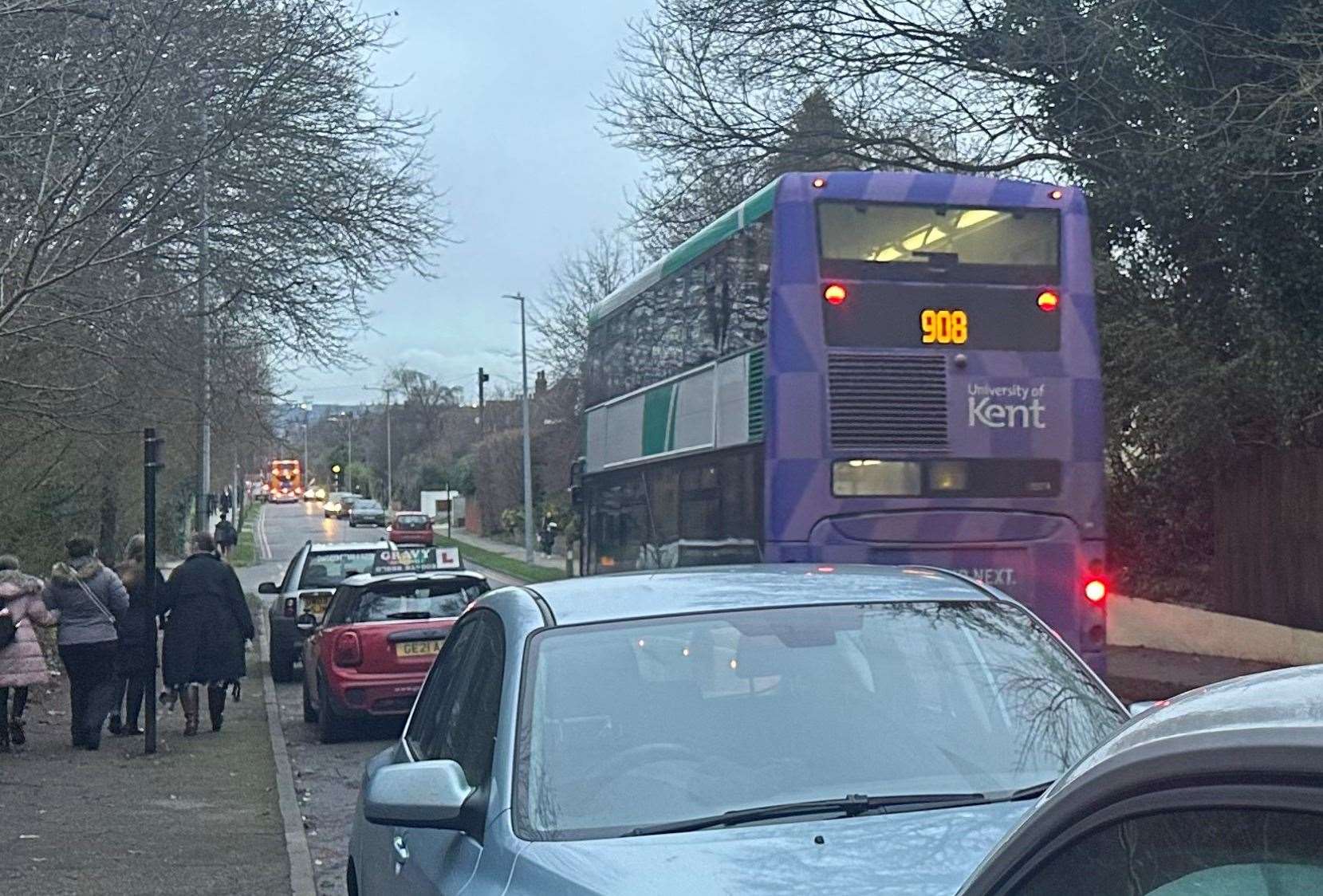 The Stagecoach 908 bus stops at St Anselm's Catholic School