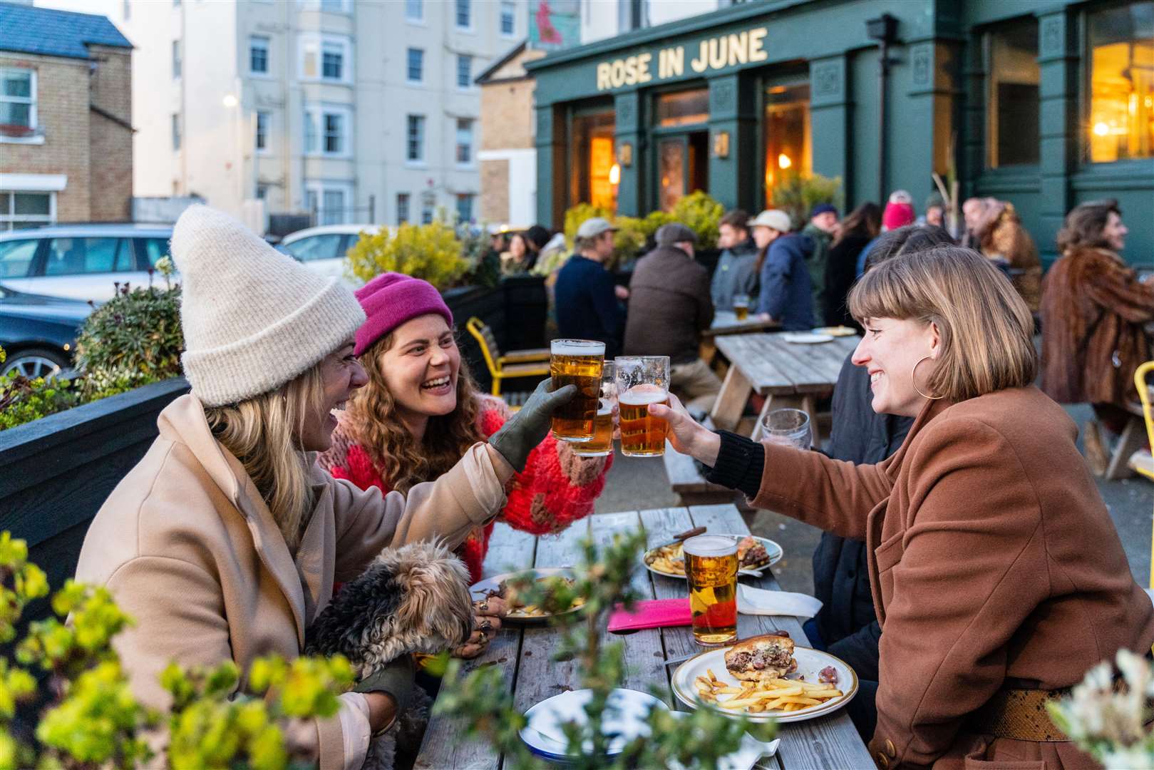 Big crowds flocked to pubs - even when restricted to outside spaces - at lockdowns eased in April 2021. Picture: Shepherd Neame