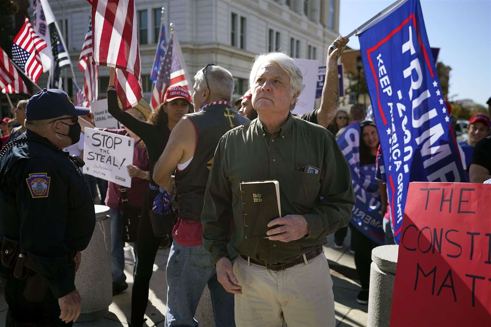 Prayers were said for Mr Trump in Harrisburg, Pennsylvania (Julio Cortez/AP)