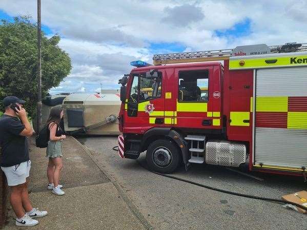 A road sweeper overturned in a crash in Hoo. Picture: Tim Brown