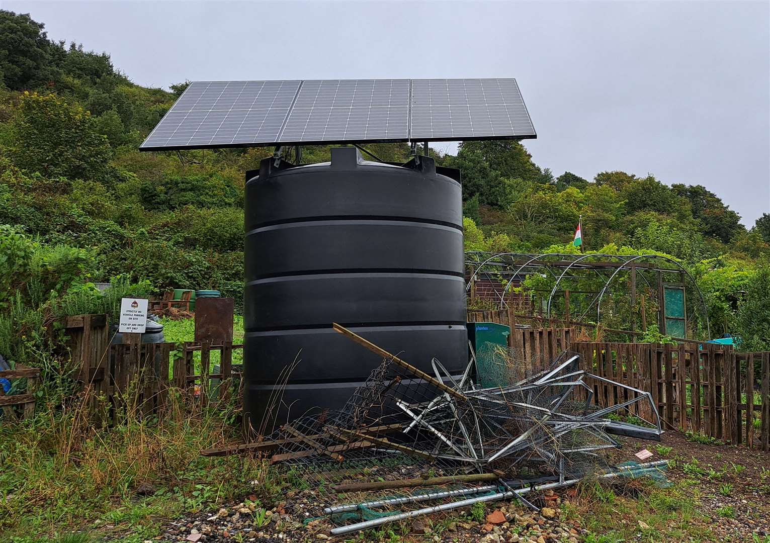 The new solar-powered borehole and tank at Maxton Allotments, Dover.